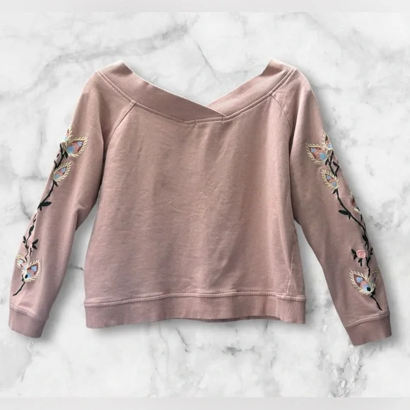 Rebecca Minkoff Off Shoulder Embroidered Sweatshirt Pink Boho Size S - Picture 4 of 12